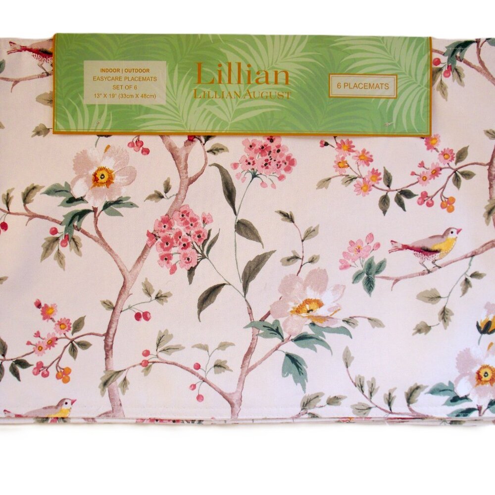 Lillian August Set Of 6 Indoor/Outdoor Placemats Spring Dogwood Flowers NWT